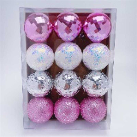 Набор елочных украшений JT25-A2076 6 см 12 шт Шары розовый/белый/серебро