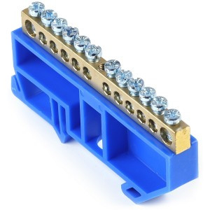 Smartbuy Шина N "Ноль" (нул.) (латунь) 6х9мм, синий изолятор на DIN-рейку, 12 отв. SBE-bc-12-dr