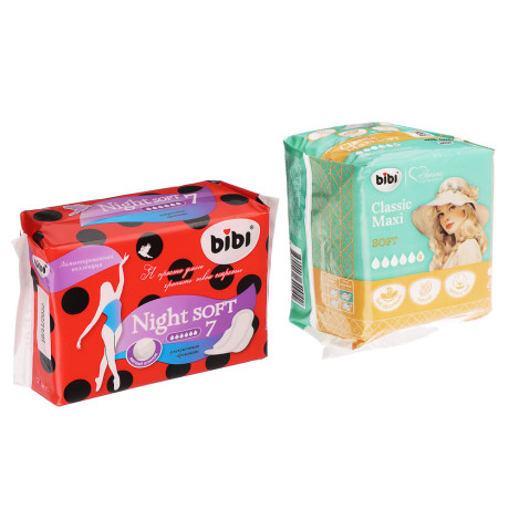 Прокладки гигиенические BiBi Night Dry/Classic Maxi Soft ночные, 6 капель, п/э, 7/8 шт