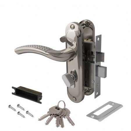Замок врез 0827/60-C-Ni Avers (никель) с ручками, защелкой, вертушкой  \24