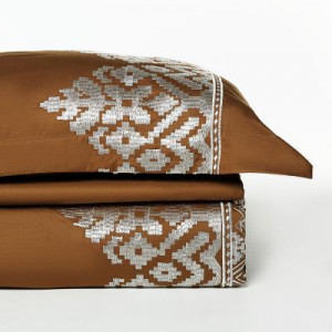 BY COLLECTION Комплект постельного белья с вышивкой евро, 100% хлопок, карамель