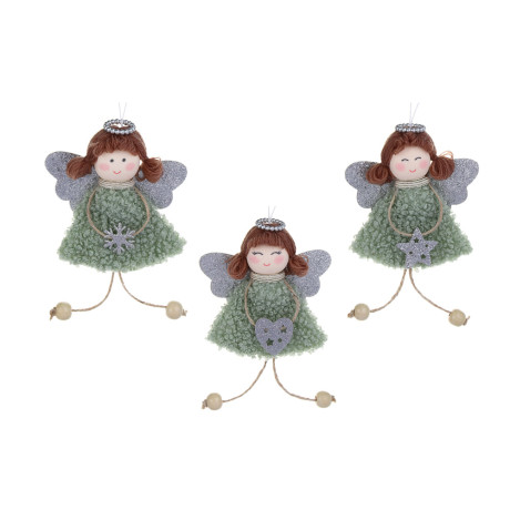 СНОУ БУМ Сувенир елочный Ангелочек 15 см, полиэстер, св-зел, 3 вида