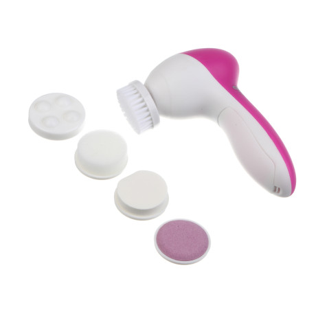 LEBEN Массажер для лица и тела, 2 скорости, набор насадок, 2xАА (не в компл.), розовый