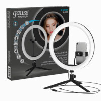 Gauss кольцевая св/д селфи лампа св-к 15W(800lm) D30см USB пульт тренога IP20 Ring Light RL003