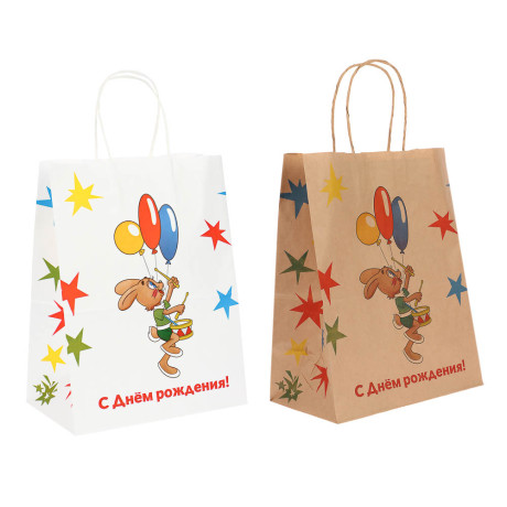 Пакет подарочный с кручеными ручками 24х14х30см, "Ну, погоди! С Днём Рождения", в ассортименте