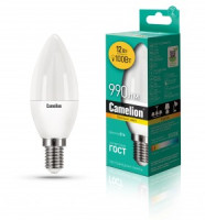 Camelion Свеча E14 12W( 990lm 220°) 3000K 2K матов. 107x38 пластик LED12-C35/830/E14