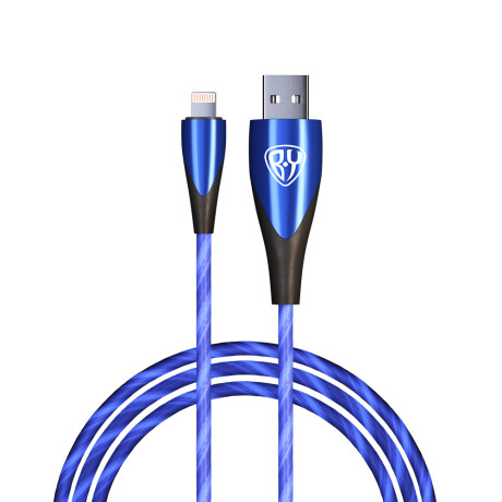 BY Кабель для зарядки Светящийся iP, GLITTER LIGHT, 1м, 2.4А, Быстрая зарядка, подсветка синяя