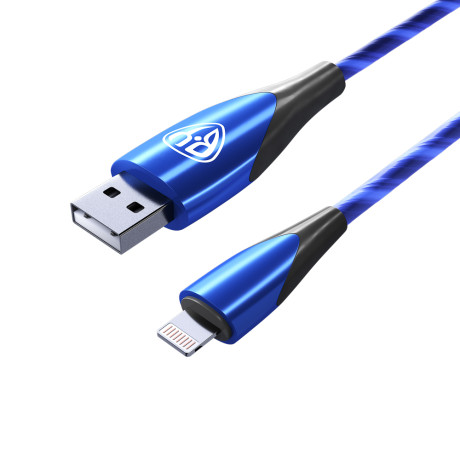 BY Кабель для зарядки Светящийся iP, GLITTER LIGHT, 1м, 2.4А, Быстрая зарядка, подсветка синяя