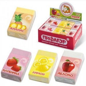Резинка стират. ПИФАГОР "Фруктовая" в карт. держ, 35х21х9мм, с аром фруктов, цвет ассор, 222477