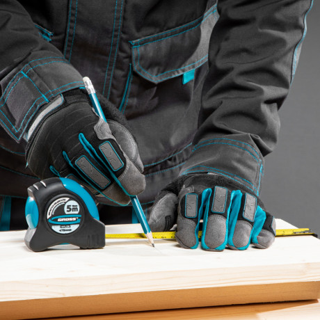 Рулетка "Schlagfest",5 м x 19 мм,магнитный обрезиненный зацеп,двусторонняя шкала,Нейлоновое покрытие,автоматическая фиксация Gross