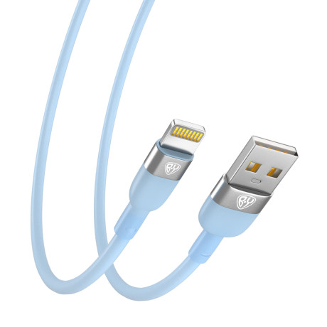 Кабель для зарядки USB(A)-iP BY Live, 1м, 2.4A, силиконовая оплетка, голубой