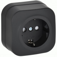 IEK GLORY роз. ОУ 1 мест. 16А (земля, шторки) РСш20-3-ХЧм черный мат. ERH14-K02M-16