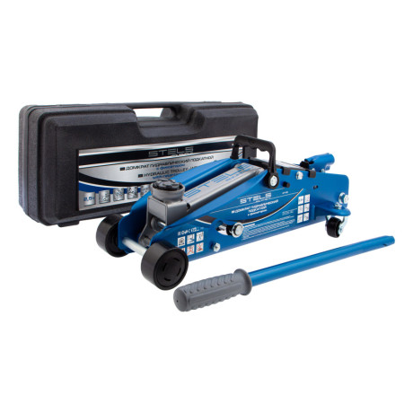 Домкрат гидравлический подкатной с фиксатором, 2.5 т, Safety Pin, 140-385 мм, в кейсе Stels