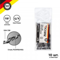Сверло по металлу 4,0х75х43 мм HSS (10 шт. в упаковке) DIN 338 Kranz (цена за упак) KR-91-0614