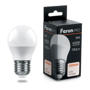 Feron.PRO шар G45 E27 7.5W(670lm) 6400K 6K матовый  81x48 OSRAM LED LB-1407 38076