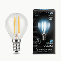 Gauss Filament лампа Шар G45 E14 11W(750lm) 4100K 4K филамент (нитевидная) прозр 105801211
