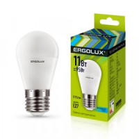 Ergolux шар G45 E27 11W(915lm 220°) 4500K 4K матовая 90x45 LED-G45-11W-E27-4K
