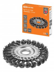 TDM Рубин щетка для УШМ плоская, 125мм, посадка d=22,2мм, плет.пучки стал.пров. d=0,5мм SQ1096-0212