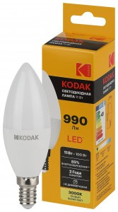 KODAK лампа св/д свеча B35 E14 11W(990lm) 3000K 2K 110х37 170-265В B35-11W-830-E14 2 года 57629