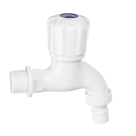 Кран водоразборный, 1/2" (15 мм), полипропилен, со штуцером, белый