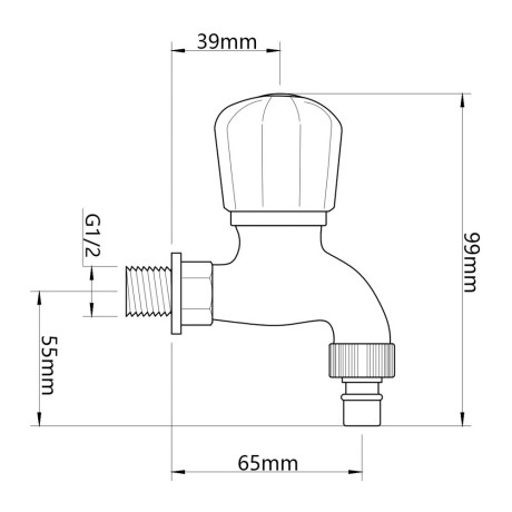 Кран водоразборный, 1/2" (15 мм), полипропилен, со штуцером, белый