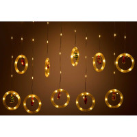 Гирлянда дождь LLN-39 10насадок длина 3м СВЕТ ТЕПЛЫЙ БЕЛЫЙ, 10шт Круг-10см внутри фигурка (дедмороз, колпак, елка, олень. снеговик) Длина вниз-30-60см.(50)