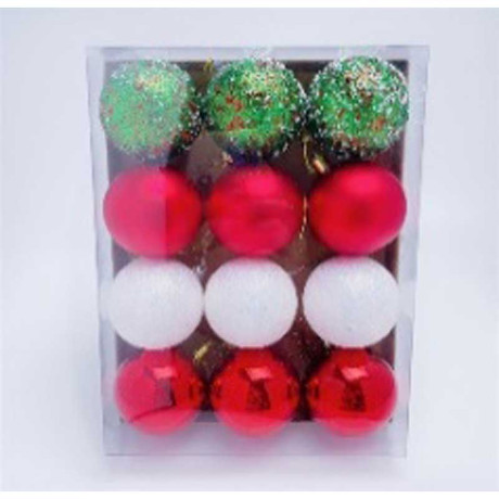 Набор елочных украшений JT25-A2077 6 см 12 шт Шары красный/белый/зеленый