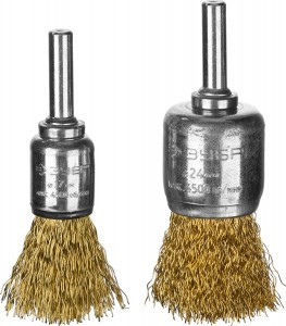 ЗУБР "ПРОФЕССИОНАЛ". Набор щеток кистевых д/дрели, витая стальная латунир. проволока 0,3мм, 2шт