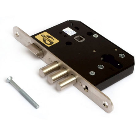 Замок врез ЗВ4-402 Меттэм (с защелкой, под цилиндр, межос-55мм, 3 ригиля 12мм, противопож.)   \20