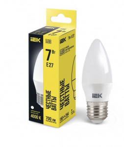 IEK лампа св/д свеча C35 E27  7W(700lm) 4000K 4K 110x37 матовая LLE-C35-7-230-40-E27