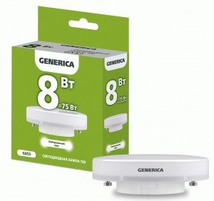 GENERICA лампа св/д GX53  8W(800lm) 4000K 4K 73x26 матов.  LL-T80-08-230-40-GX53-G
