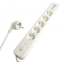 STEKKER Сетевой фильтр (удл.) ПВС 3х1 5роз.(земля)белый 3м 16А 2USB-A+2 Type-C HM21-51-02 Nova 50103