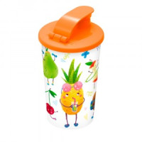 Стакан с клапаном и декором 400мл "ФРУКТОВАЯ ВЕЧЕРИНКА" оранжевый 431330508 Бытпласт