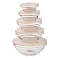 MILLIMI Набор салатников с крышкой 5 шт: 900/ 500/350/200/130 мл, стекло, пластик, бежевый