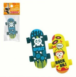 Резинка стирательная ПИФАГОР "Скейт", цвет ассорти, в упаковке с подвесом, 222481