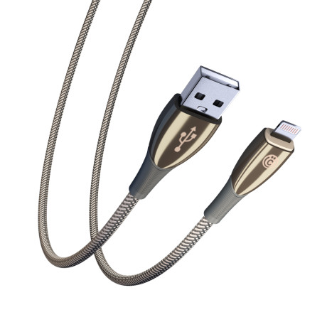 ВСЁГАЗИН Кабель для зарядки Сириус iP, 1м, 2.4А, Быстрая зарядка, штекер металл, серый