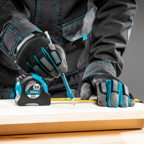 Рулетка "Schlagfest",5 м x 25 мм,магнитный обрезиненный зацеп,двусторонняя шкала,Нейлоновое покрытие,автоматическая фиксация Gross