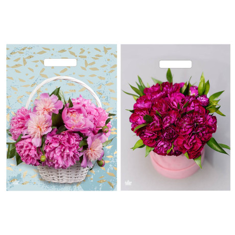 Пакет Корзина пионов с вырубной ручкой, L 40x31 см, 60 мкм ПВД