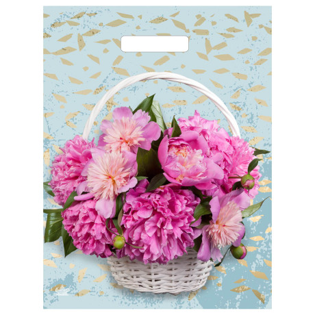 Пакет Корзина пионов с вырубной ручкой, L 40x31 см, 60 мкм ПВД