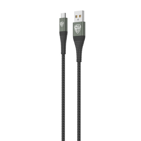 Кабель для зарядки USB(A)-Type C BY Shark, быстр зар 3А, QC, PD 20Вт, тканевый, cерый, штекер металл