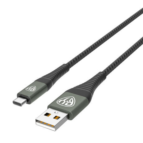 Кабель для зарядки USB(A)-Type C BY Shark, быстр зар 3А, QC, PD 20Вт, тканевый, cерый, штекер металл