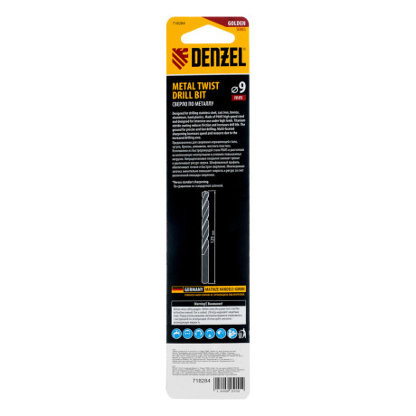 Сверло спиральное по металлу 9 x 125мм, Р6М5, Golden Tip, многогранная заточка Denzel