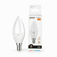 Gauss Elementary лампа Свеча E14 8W(520lm) 3000K 2K 100x37 матовая, пластик/алюм. 33118