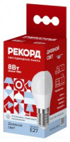 РЕКОРД лампа св/д шар P45-U Е27 8W(680lm) 4000K 4K без пульсации 86x45 2г арт.25045