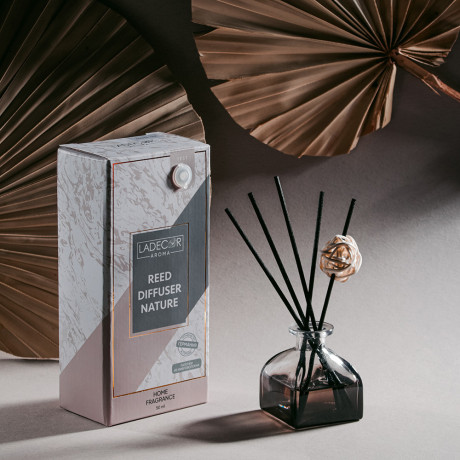 LADECOR Аромадиффузор с палочками, с декоративным флаконом, 50 мл, роза, белый чай, персик, прованс