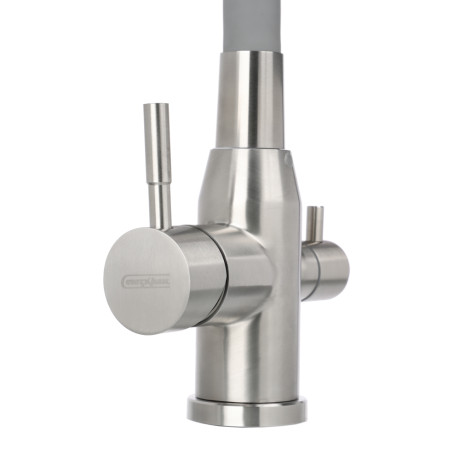 СоюзКран Смеситель для кухни с выводом пит. воды, силиконовый излив, серый, нерж.сталь, SS01-С132