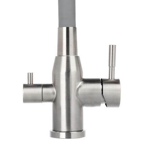 СоюзКран Смеситель для кухни с выводом пит. воды, силиконовый излив, серый, нерж.сталь, SS01-С132