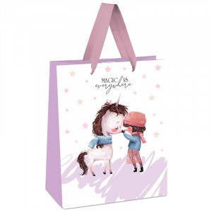 Пакет подарочный 11*14*6,5см MESHU "Magic is everywhere", отд. фольгой, белый крафт 339745