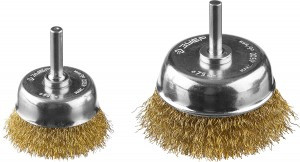 Набор щеток ЗУБР "ПРОФЕССИОНАЛ" чашечных д/дрели, витая ст. латунир. проволока 0,3мм, 50/75мм, 2шт