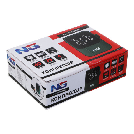 ЕРМАК Компрессор беспроводной, 80Вт, 1500мАх2, фонарь, цифровой дисплей